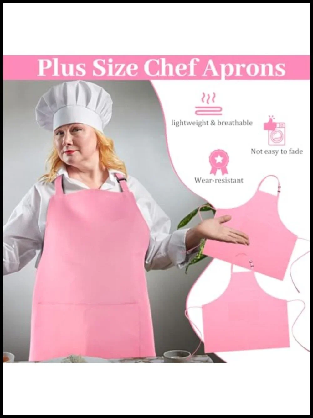 2 Pack Polyester Adjustable Bib Aprons Plus Size Full Coverage Kitchen Apron